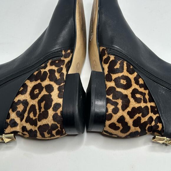 🔻🔻SOLD 🔻🔻MICHAEL KORS  MIRA BLACK LEATHER BOOTIE w/CALF HAIR ZIPPER 9M - Picture 10 of 14